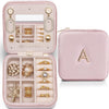 Vlando Mothers Day Gifts for Mom Travel Jewelry Case for Girl Women, A Initial Jewelry Case, Mini Jewelry Travel Organizer Travel Essentials for Travel Gift Teen Girls - Letter A, Pink