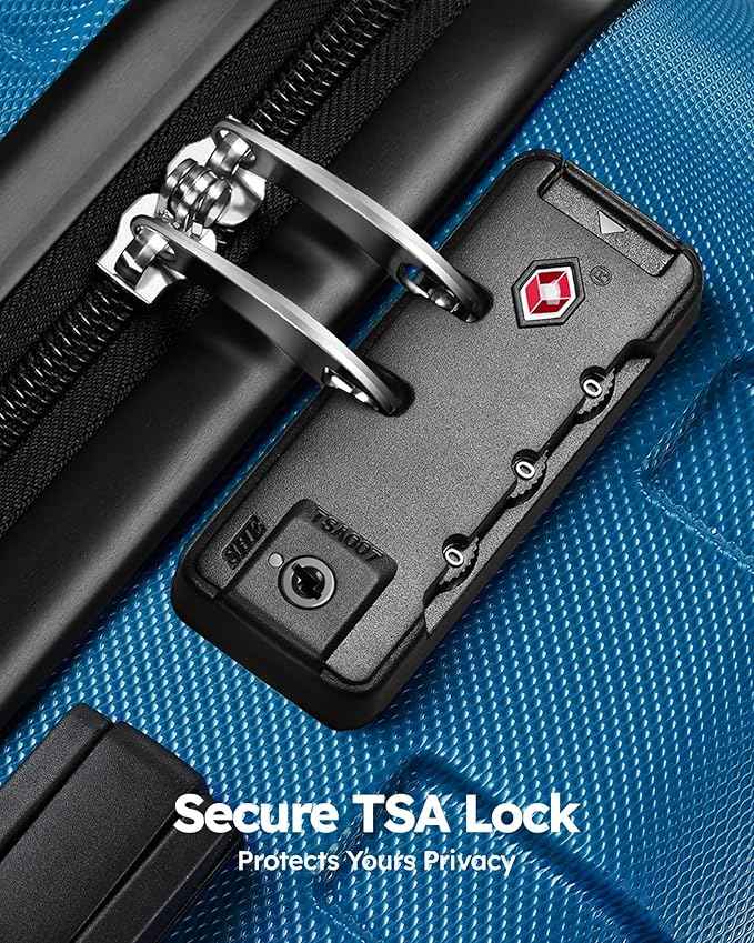 Suitour Luggage 3 Piece Sets Hard Shell Luggage Set with Spinner Wheels, TSA Lock, 20 24 28 inch Travel Suitcase Sets, Cerulean Blue