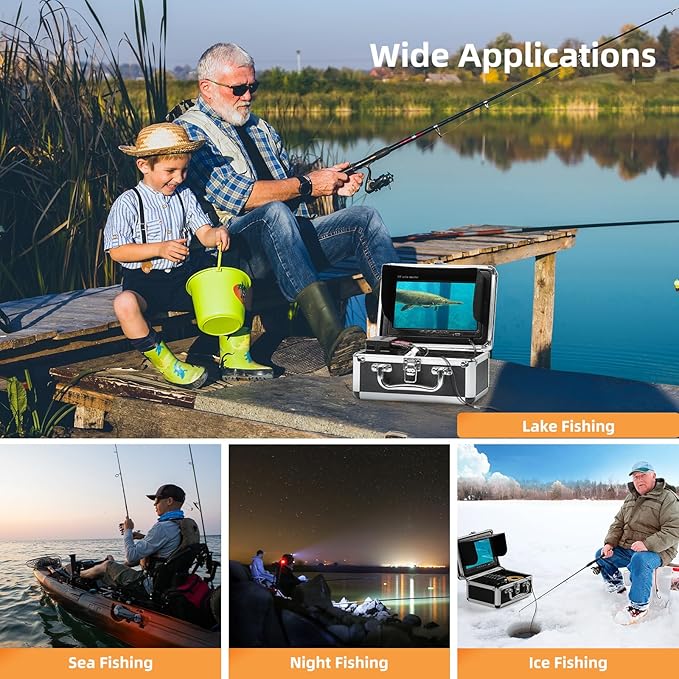 Eyoyo Underwater Fishing Camera 7 inch LCD Monitor Fish Finder Waterproof 1000TVL Fishing Camera 12pcs Infrared Lights for Lake, Boat, Ice Fishing