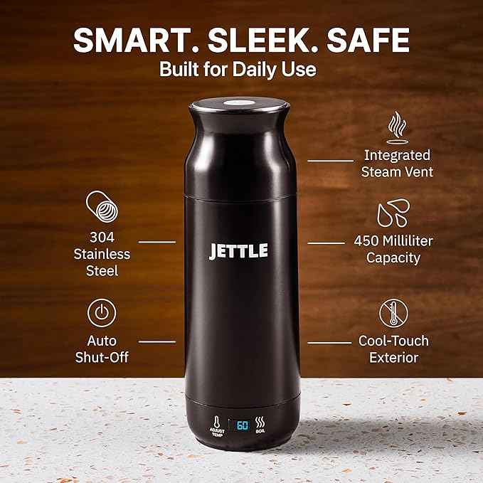 Jettle Electric Kettle - Travel Portable Heater for Coffee Tea Milk Soup - Stainless Steel Travel Water Boiler tea pot with Temperature Control - LED - Automatic Power Off - 450ml - Kitchen Appliance