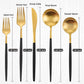 Matte Gold Silverware Set With Black Handle, IBIILII JEFF 20 Pieces Stainless Steel Flatware Set For 4，Kitchen Utensil Set, Tableware Cutlery Set, Knife Spoons And Forks Set, Dishwasher Safe