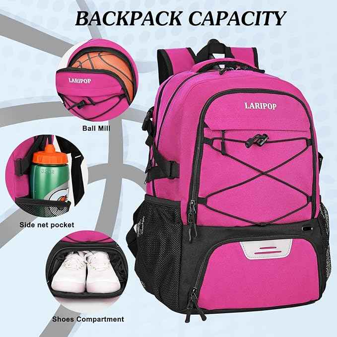 LARIPOP Basketball Backpack Large Basketball Bag with Ball Holder & Shoe Compartment for Youth Adults Men Women