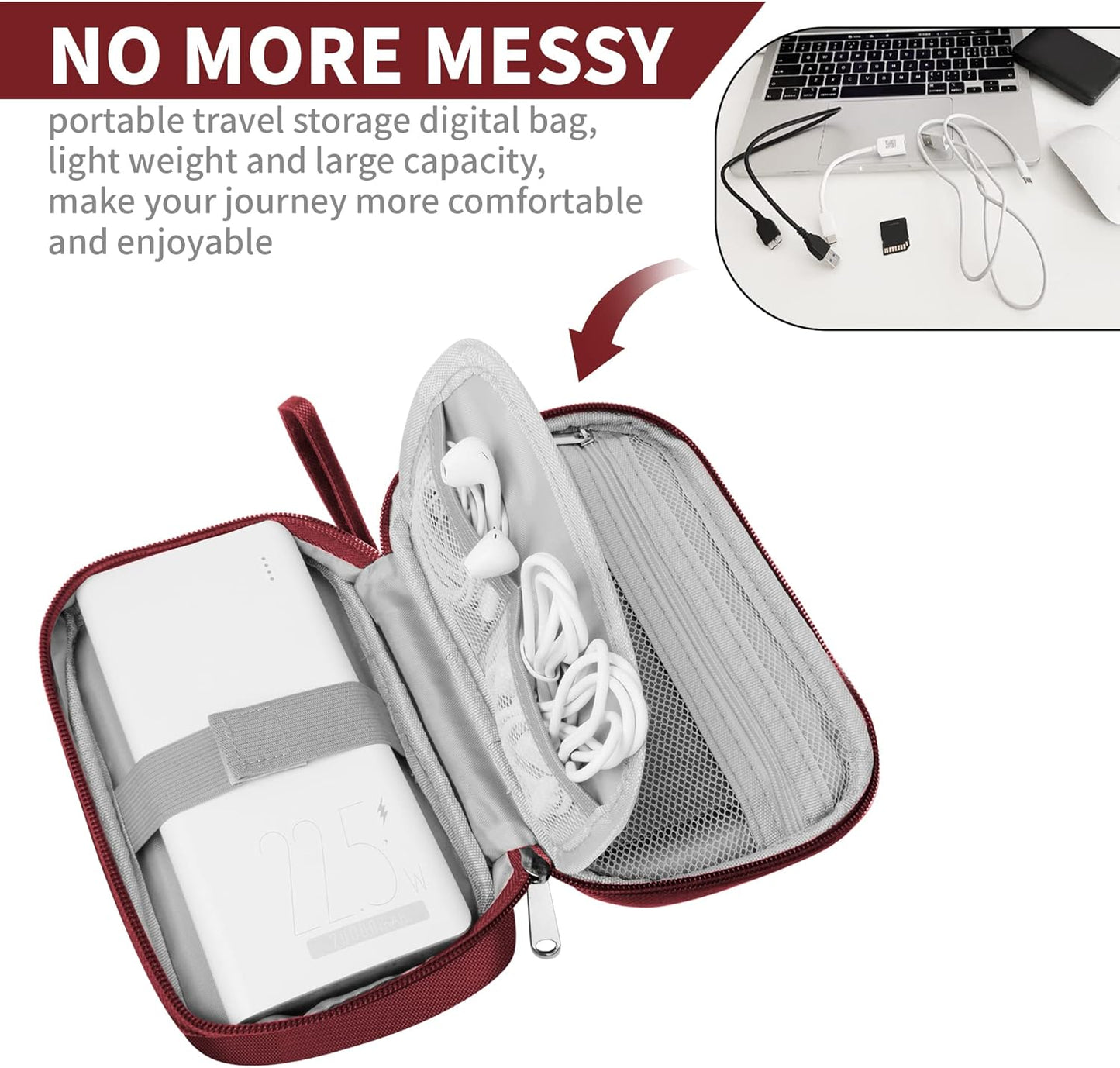 Travel Cable Organizer Bag Pouch Electronic Accessories Carry Case Portable Waterproof All-in-One Storage Bag for Cable,Charger, Phone, Hard Drive，SD Card-Wind Red