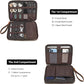 LANNSYNE Full Grain Leather Travel Cable Accessories Bag, Electronic Organizer Carry Case Double Layer Storage Case for Cables, Charger, Phone, Power Bank