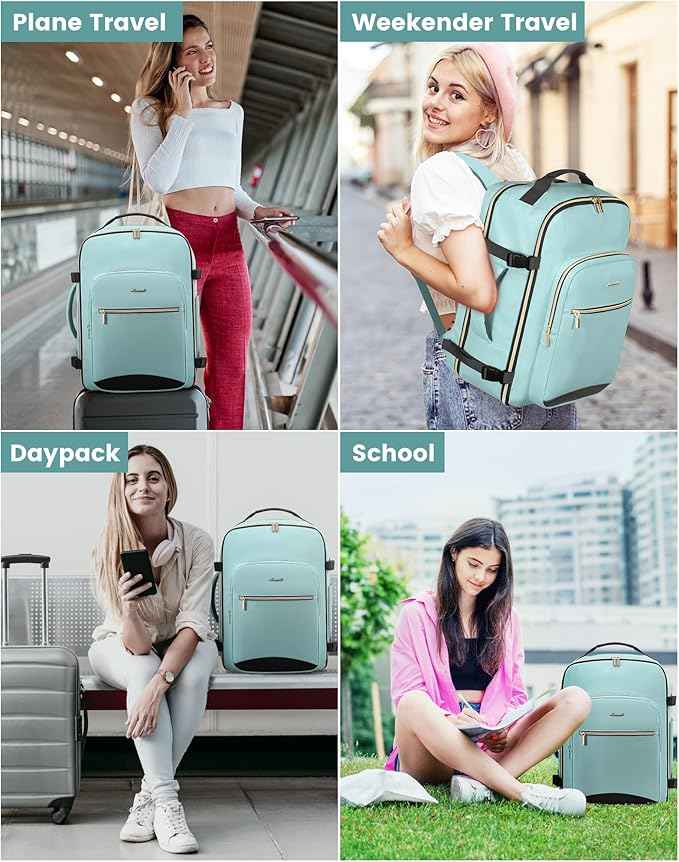 LOVEVOOK Travel Backpack for Women & Men 40L,Airline Approved Carry On Backpack Travel Essentials,TSA Carry on Luggage,Waterproof Personal Item Travel Bag,Suitcase with 3 Packing Cube,Mint green-Black