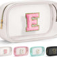 YOOLIFE Initial Make Up Bag Travel Toiletry Bag, Clear Makeup Bag Preppy Cosmetic Bags Organizer Travel Essentials Gifts for Women Teen Girlfriend Teacher Mom Birthday Mothers Day Gifts White E