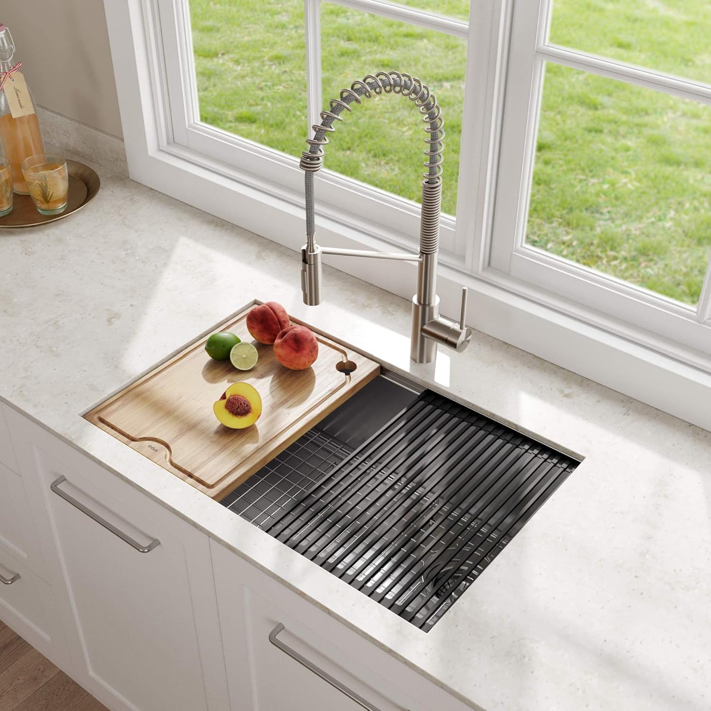 KRAUS Kore Workstation 30-inch Undermount 16 Gauge Stainless Kitchen Sink, Single Bowl Kitchen Sink with 1 HP Garbage Disposal,KWU110-30-100-100MB