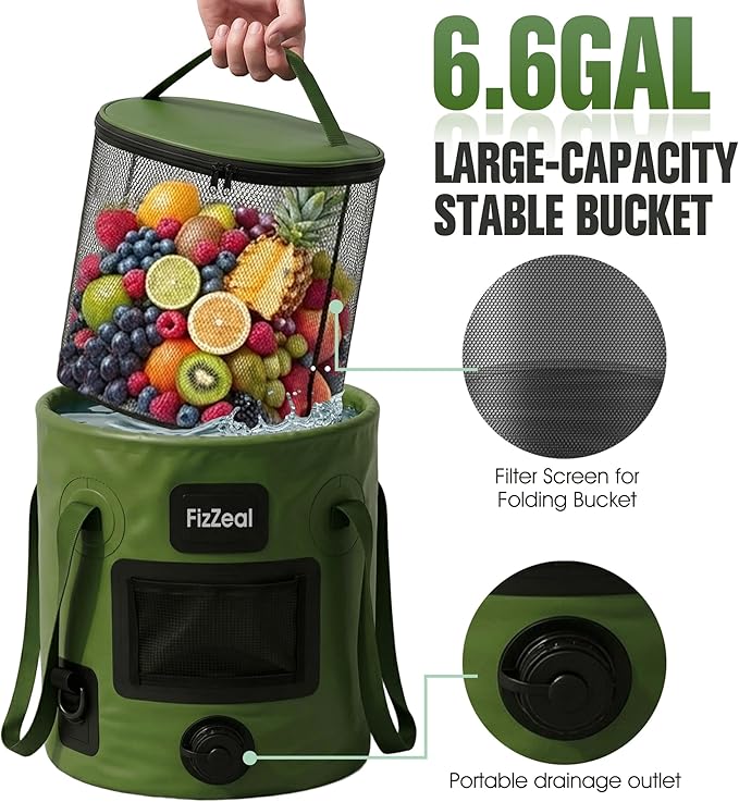 Portable Shower for Camping, 8000mAh Rechargeable Portable Camping Shower pump with 6.6 Gallons Foldable Bucket, 5 Speed & LED Display,Rinse Kit Portable Outdoor Camping Travel Shower head for Hiking