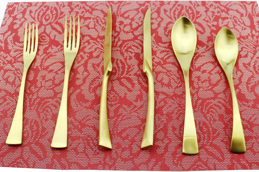 24-Piece Flatware Set,Extra Thick Heavy Duty - 18/10 Stainless Steel Cutlery Sets,High Matte Gold Finish Silverware Flatware Sets Service for 4, Use for Home,Kitchen Utensil Sets