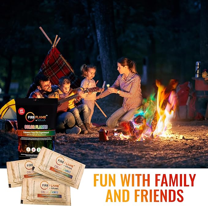 Fireflame Fire Color Changing Packets - Magic Colorful Fire Flames - 60 Pack - for Outdoor FirePit, Fireplace, Bonfire, Campfire, Camping Accessories for Kids & Adults
