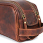 10" Premium Leather Toiletry Travel Pouch With Waterproof Lining | King-Size Handcrafted Vintage Dopp - Kit Gift for Father's Day By Aaron Leather Goods - Roamly