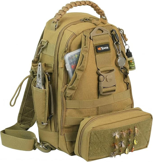 Tovra Fishing Tackle Backpack with Removable Storage Pouch – Compact Sling Pack with MOLLE Webbing, Multiple Compartments & Waterproof Nylon for Fishing, Hiking & Outdoor Gear Organization