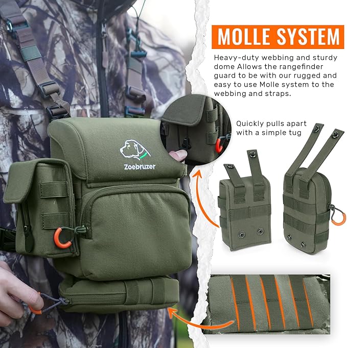 Binocular Harness Chest Pack, Bino Harness Bag with Rangefinder Pouch & Rain Cover, Molle System Multifunction Hunting Pack