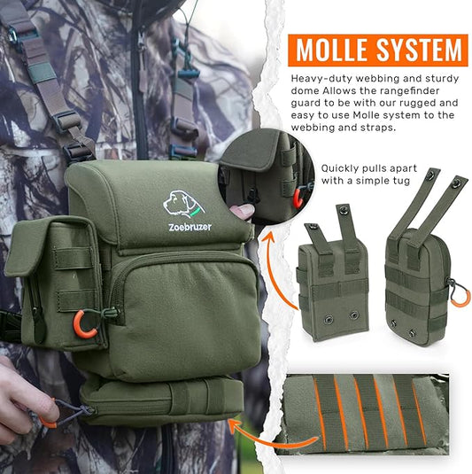 Binocular Harness Chest Pack, Bino Harness Bag with Rangefinder Pouch & Rain Cover, Molle System Multifunction Hunting Pack