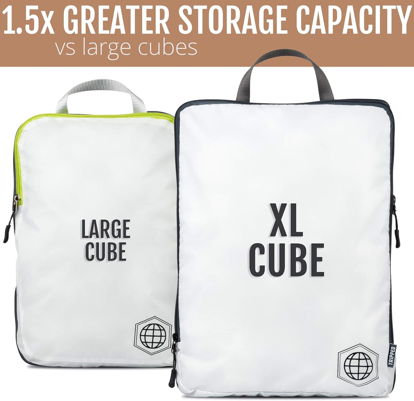 Large Compression Packing Cubes 6 Piece Set for Travel with Lightweight Laundry Bag for Carry-On Suitcase by TRIPPED Travel Gear (White) - Roamly
