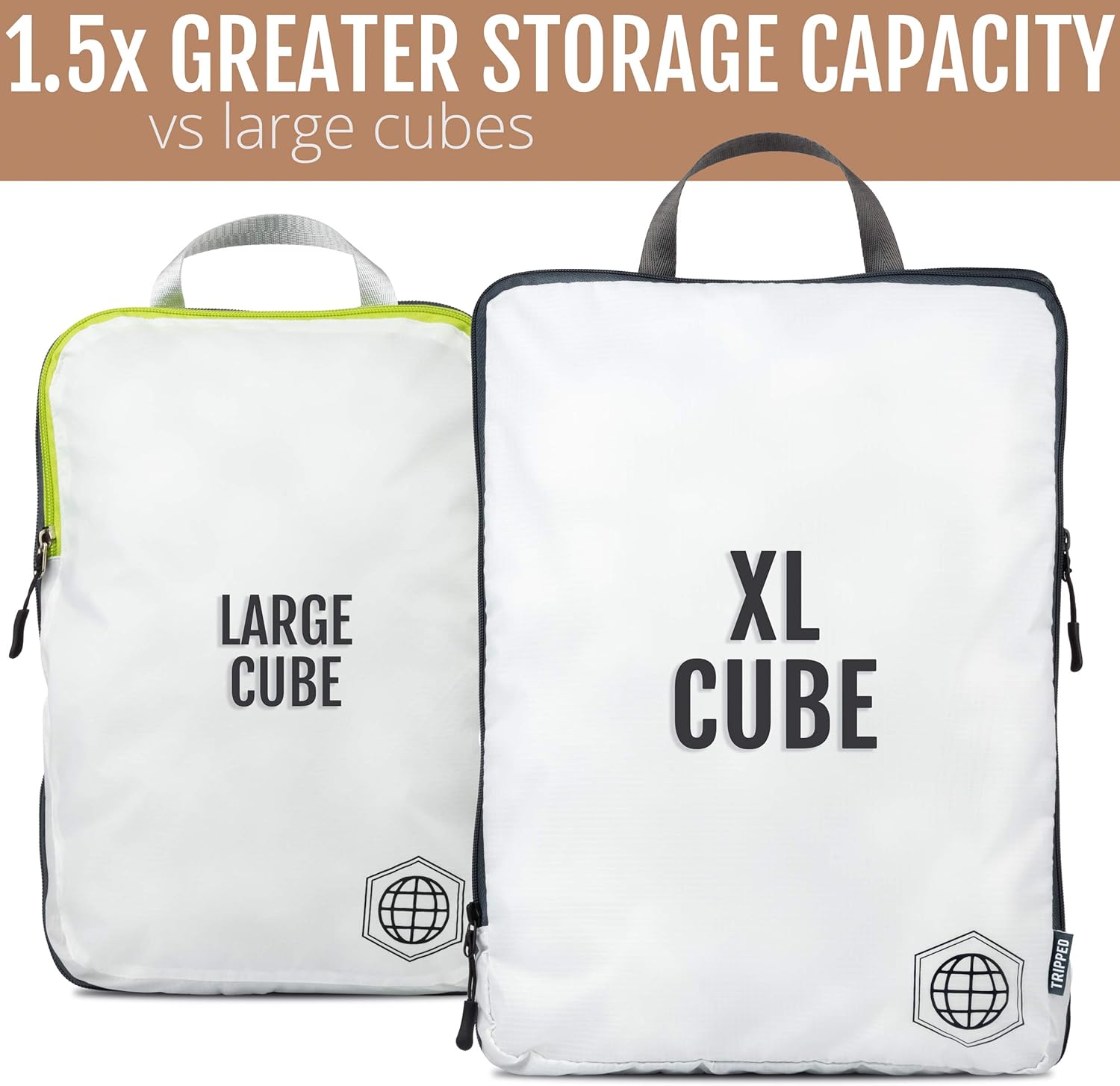 Large Compression Packing Cubes 6 Piece Set for Travel with Lightweight Laundry Bag for Carry-On Suitcase by TRIPPED Travel Gear (White) - Roamly