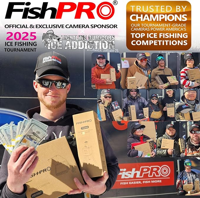 Underwater Fishing Camera FishPRO® HD720P - w/DVR-External 32GB Card, 7'' Ice Fishing Camera [Aluminum Box], Fish Finder Ice Fishing Gifts for Men, 12pcs IR +12pcs LED, 4,500mAh Li-Battery, 65ft Cable