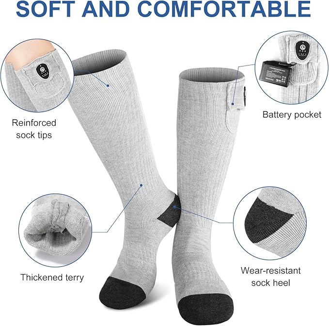 SNOW DEER Heated Socks for Men Women, App Controlled Left/Right Electric Ski Sock, 7.4V 2200mAh Rechargeable Battery 360°Fast Heating Toe Warmers for Skiing Hunting Motorcycle Walking Dogs