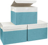 Large 17" 42 Quarts Collapsible Stackable Storage Bins with Lids [3-Pack] Foldable Fabric Linen Storage Boxes Cube, Closet Organizer Baskets with Label for Home (16.7 x 12 x 12", Teal & White)