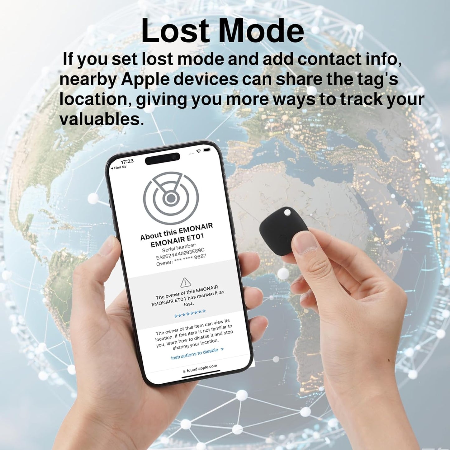 Air Tracker Tags-2 Pack, Bluetooth Tracker Works with Apple Find My APP (iOS Only, Not for Android), Keys Finder, Item Locator for Keys, Luggage, Backpack, Bags, Wallet, Replaceable Battery