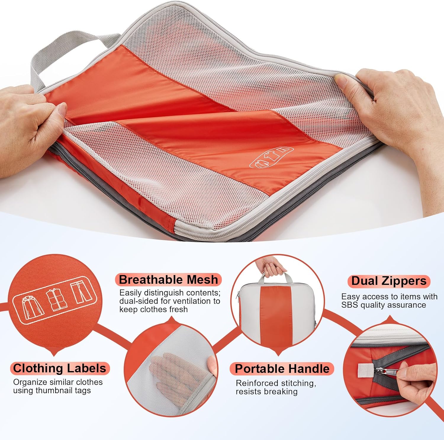 10 Set Compression Packing Cubes for Travel Essentials,Compressible Expandable Packing Cubes for Suitcase,OlarHike Luggage Organizer Bags for Travel,Handy Helper for Organizing Clothes(Orange) - Roamly