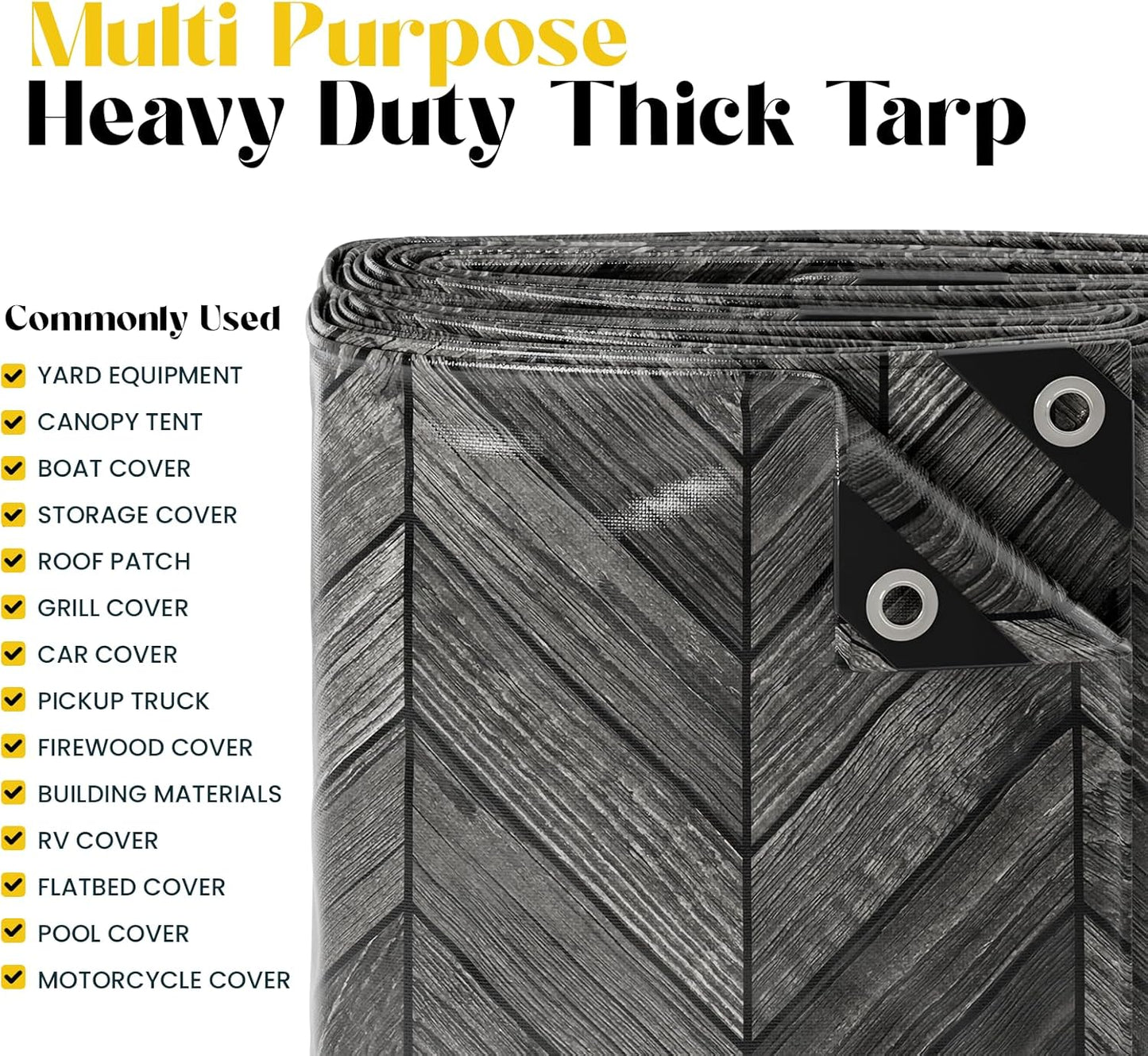 Core Tarps Extreme Heavy Duty 20 Mil Tarp Cover, Waterproof, UV Resistant, Rip and Tear Proof, Poly Tarpaulin with Reinforced Edges for Roof, Camping, Patio, Pool, Boat (Grey Wood/Black 20′ X 35′)