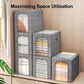 GoMaihe Clothes Storage Bins Metal Frame: 55L Extra Large Stackable Closet Storage Bin with Lid & Clear Window, Heavy Duty Blanket Box for Winter Coats Comforters (Fits Deep Closet 4-Pack)