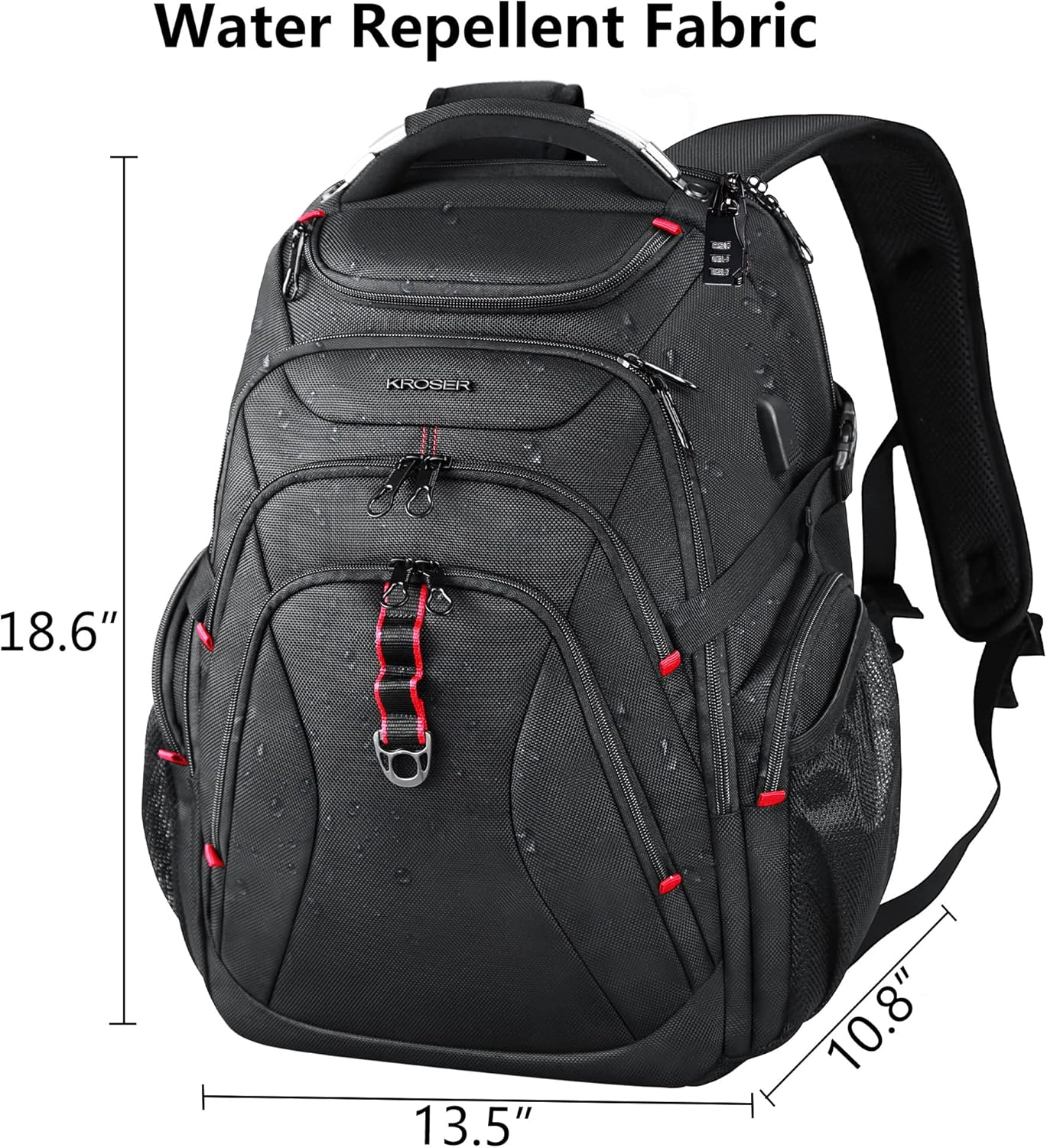 KROSER Travel Laptop Backpack 17.3 Inch XL Computer Backpack with Hard Shell Saferoom RFID Pockets Water-Repellent Business College Daypack Stylish Bag for Men/Women-Black - Roamly