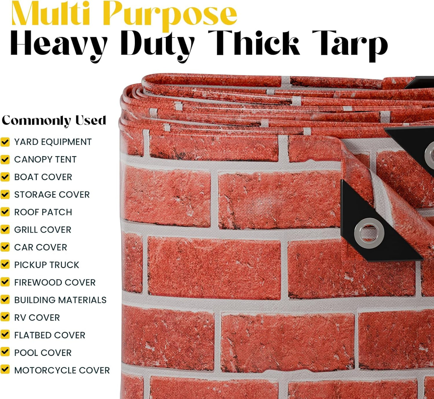 Core Tarps Extreme Heavy Duty 20 Mil Tarp Cover, Waterproof, UV Resistant, Rip and Tear Proof, Poly Tarpaulin with Reinforced Edges for Roof, Camping, Patio, Pool, Boat (Bricks/Black 12′ X 20′)