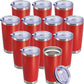 20 oz Tumbler Coffee Tavel Tumblers Bulk with Lid Stainless Steel Double Wall Vacuum Insulated Mug Powder Coated Cups fit Car Cupholder for Hot and Cold - Red, 12Pack
