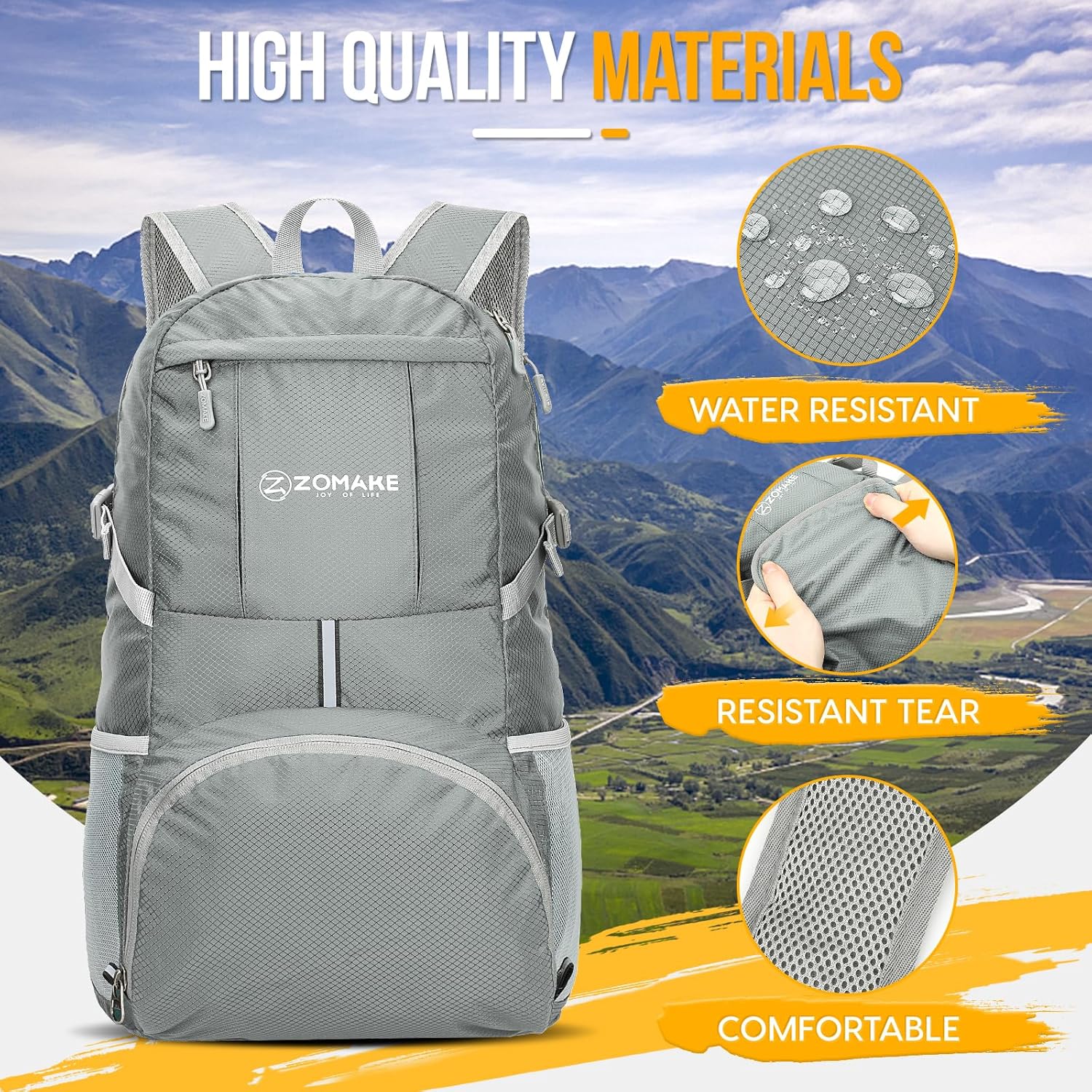 ZOMAKE Lightweight Packable Backpack 35L, Light Foldable Backpacks Water Resistant Collapsible Hiking Bag, Compact Folding Day Pack for Travel Camping(Sliver Grey) - Roamly
