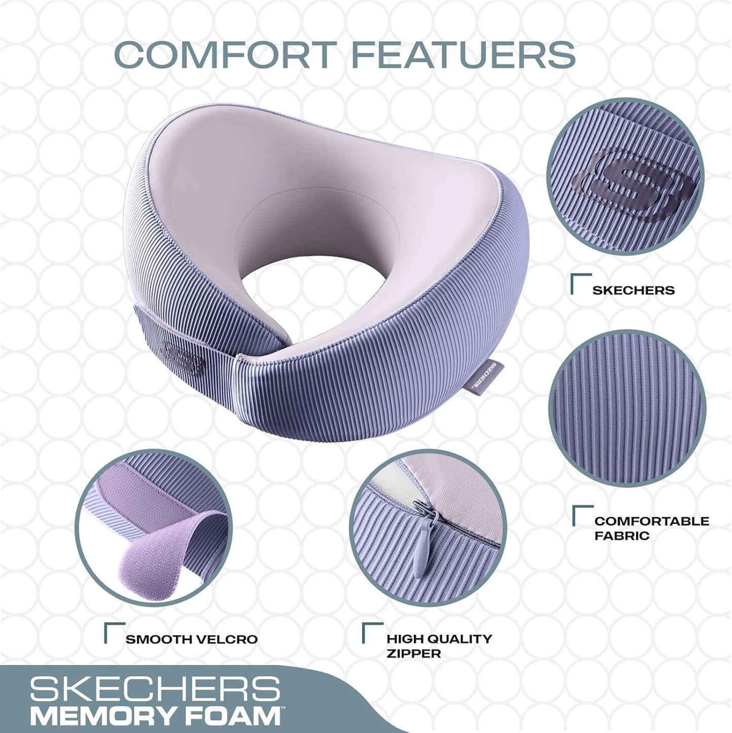 Skechers Women's Memory Foam Neck Pillow, Comfortable & Breathable Travel Pillow,Neck Pillow Airplane for Travel, Car Rides, Home, and Office Use, Ergonomic Design for Men and Women,Purple