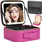 Makeup Travel Train Case with Mirror LED Light 3 Adjustable Brightness Large Cosmetic Bag Portable Storage Adjustable Partition Waterproof Makeup Brushes Make up Jewelry Gift for Women