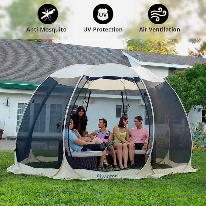Alvantor Pop Up Screen House Gazebo with Mosquito Netting, Instant UV Resistant Sun Shelter for Patio & Backyard, Portable Canopy Tent for 2-10 Person