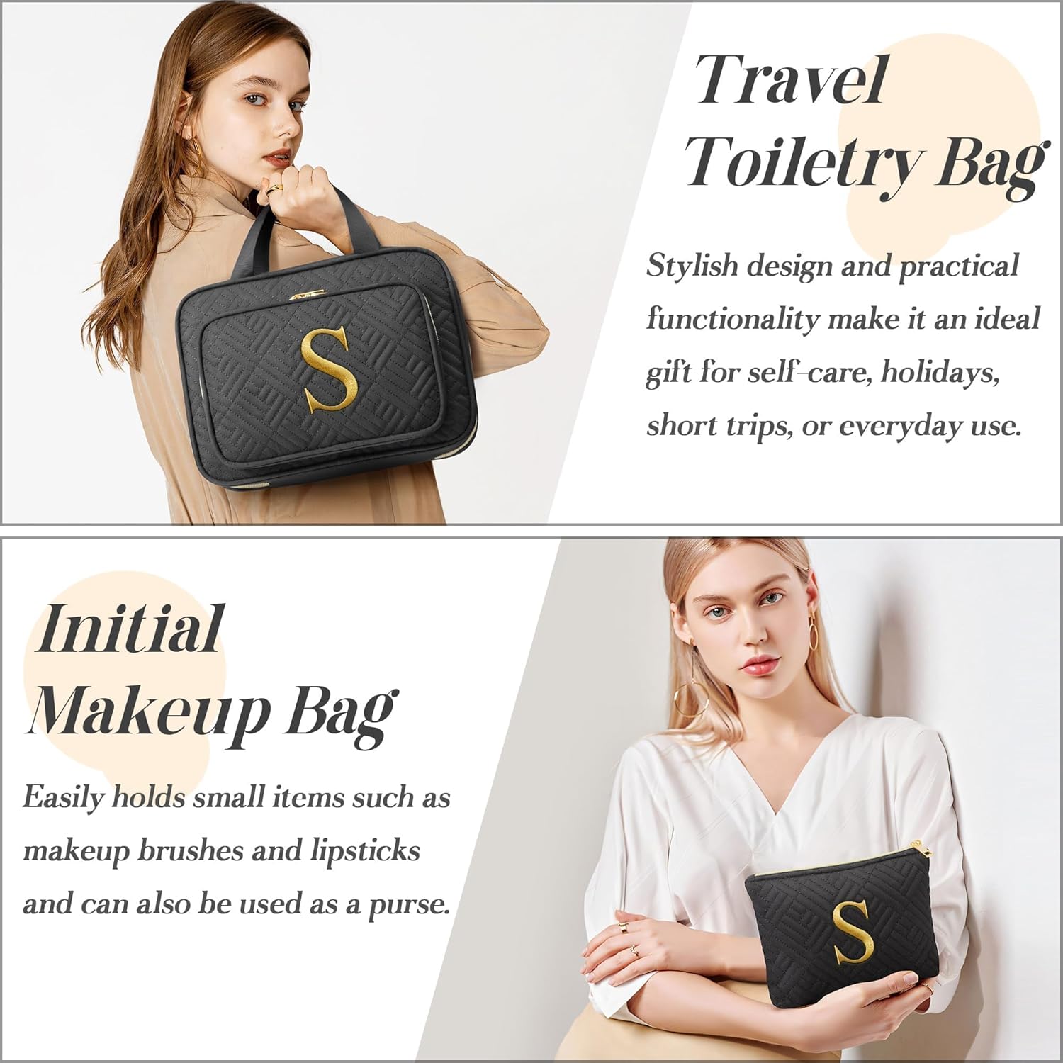 Personalized Gifts for Women, Initial Toiletry Bag Hanging Travel Organizer & Makeup Cosmetic Bag with Embroidery Letter Teacher Appreciation Gift Birthday Mothers Day Gifts for Mom Wife Friend Sister - Roamly