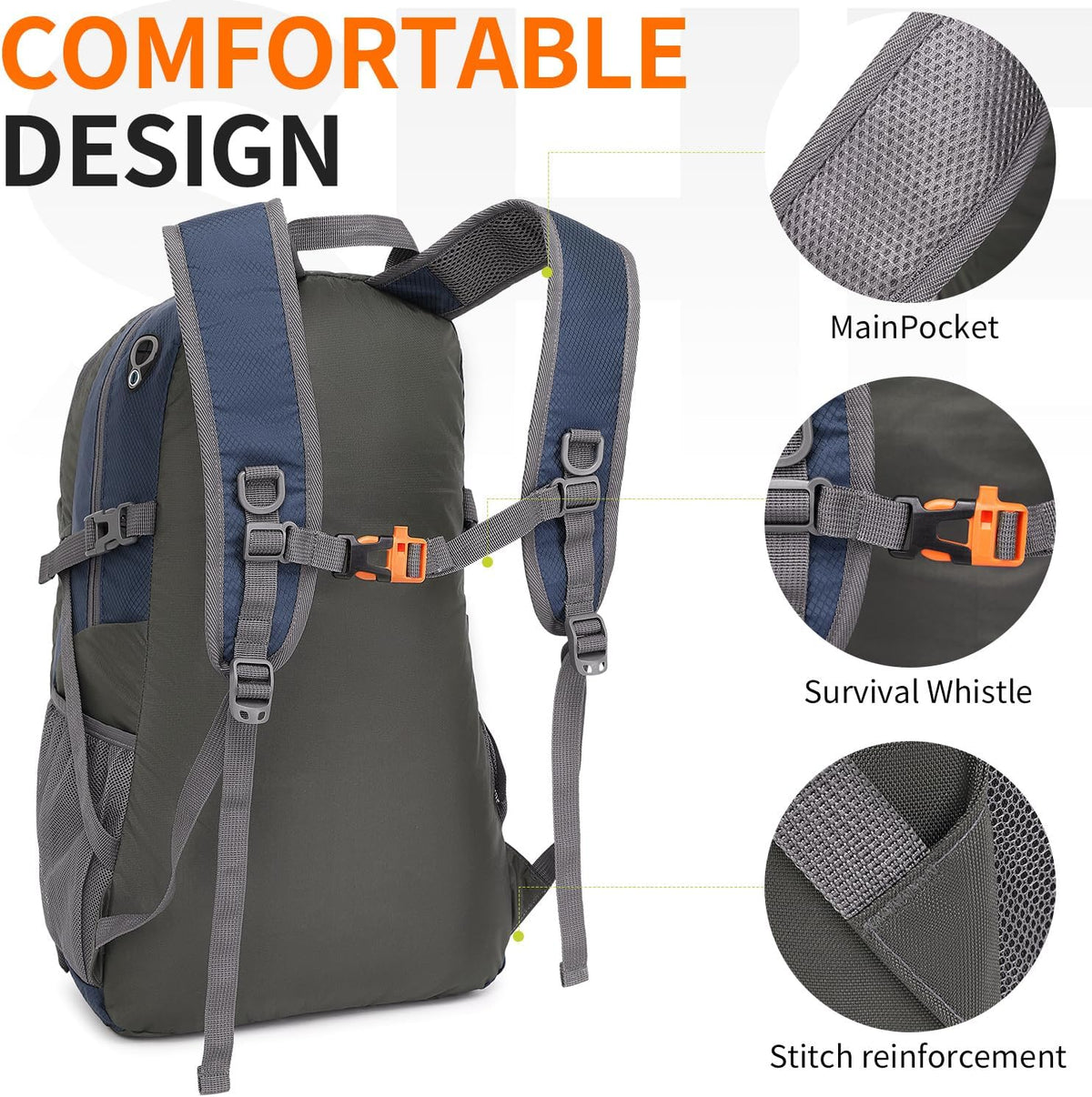 40L Hiking Backpack Lightweight Daypack Waterproof Travel Camping Backpack for Men Women Sport Packable - Roamly
