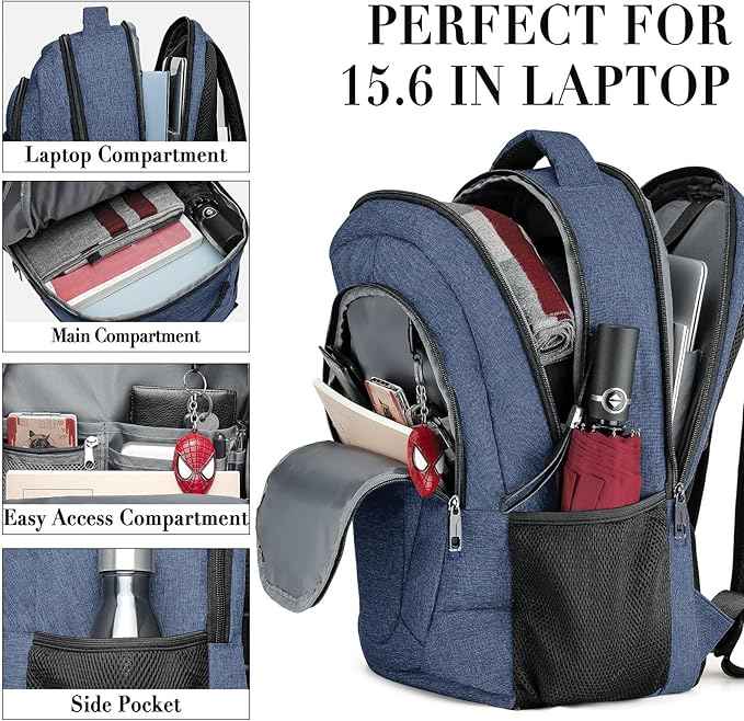 BIKROD Backpack for Woman and Men, Travel Laptop Backpack, Waterproof College Back Pack for 15.6 IN Laptop Backpack, Adult Business Computer Travel Backpack, Blue