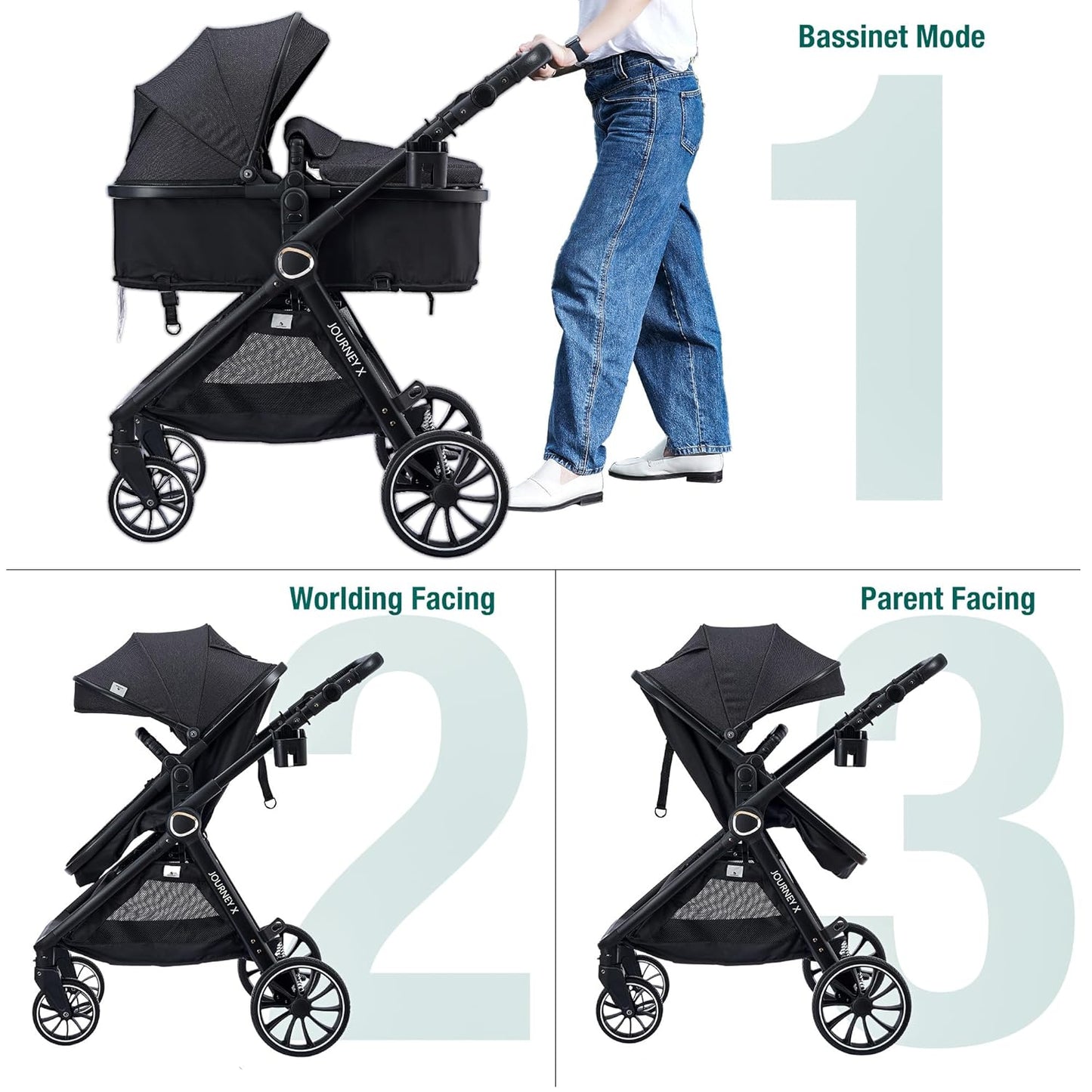 Baby Stroller 2 in 1 Newborn Convertible Stroller Bassinet for Infant New Born Pushchair 0-36 Month