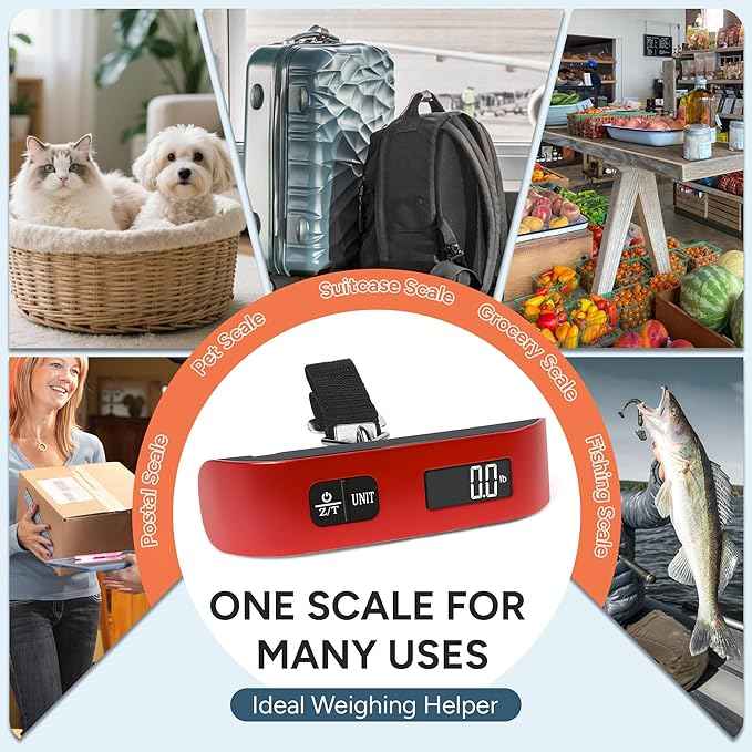travel inspira Luggage Scale, Portable Digital Hanging Baggage Scale for Travel, Suitcase Weight Scale with Rubber Paint, 110 Pounds, Battery Included