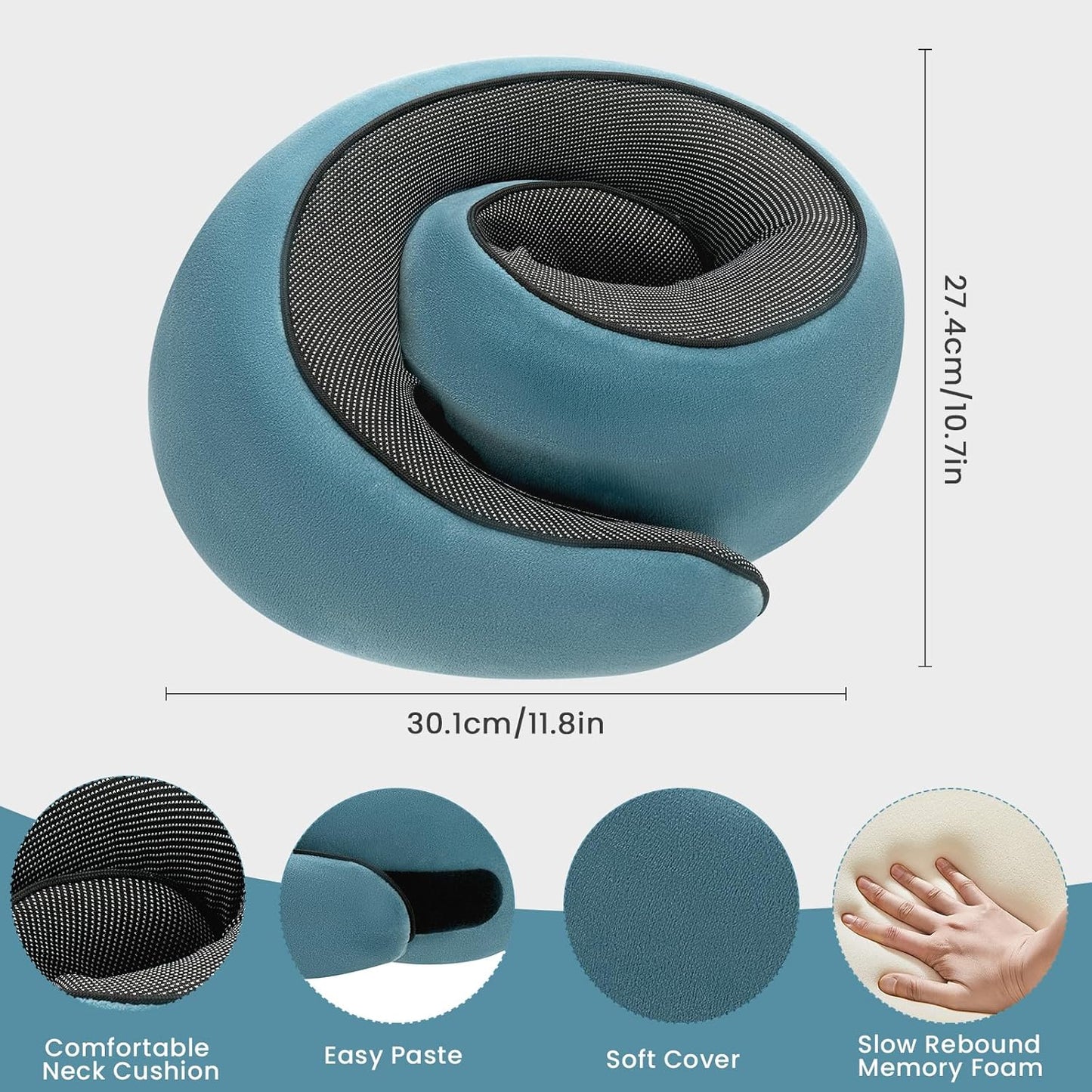 Neck Pillow, Travel Pillow uses Memory Foam to Support Neck Comfort, Ideal Companion for Airplane and car Travel, Compact, Convenient, and Versatile Airplane Sleep Pillow(Light Blue)
