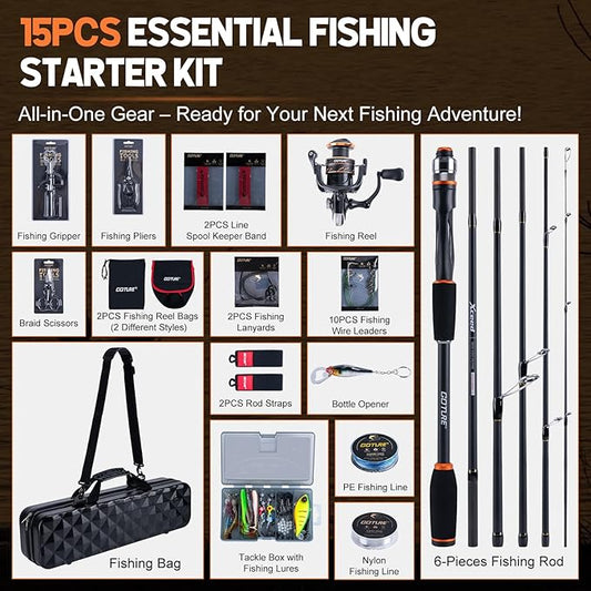 Goture Spinning Fishing Rod & Reel Combo with Carrier Bag,6.6-9FT,Spin Reels, Lures Kit, Pliers, Braided Line, Fish Gripper, Carbon Fiber Freshwater Fishing Rod Full Kit for Starter