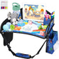 Kids Travel Tray for Car-Car Seat Tray for Kids Travel, Carseat Table Top for Toddler Road Trip Essentials With Drawing Kit, Kids Lap Desk Organizer for Car, Airplane (Dark Blue Car)