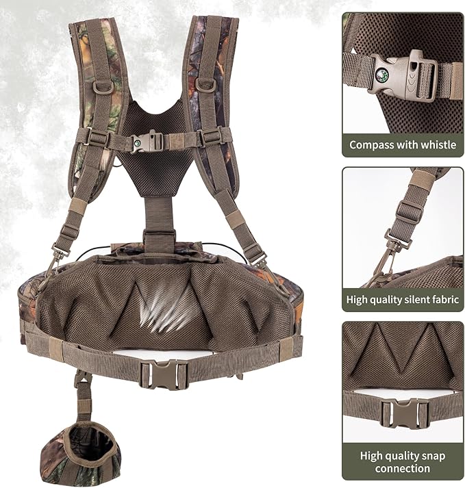 BLISSWILL Hunting Fanny Waist Pack with Harness Pouch，Shoulder-Supported Waist Pack， Hunting Backpack for Bow Rifle（New Leaf Camo）