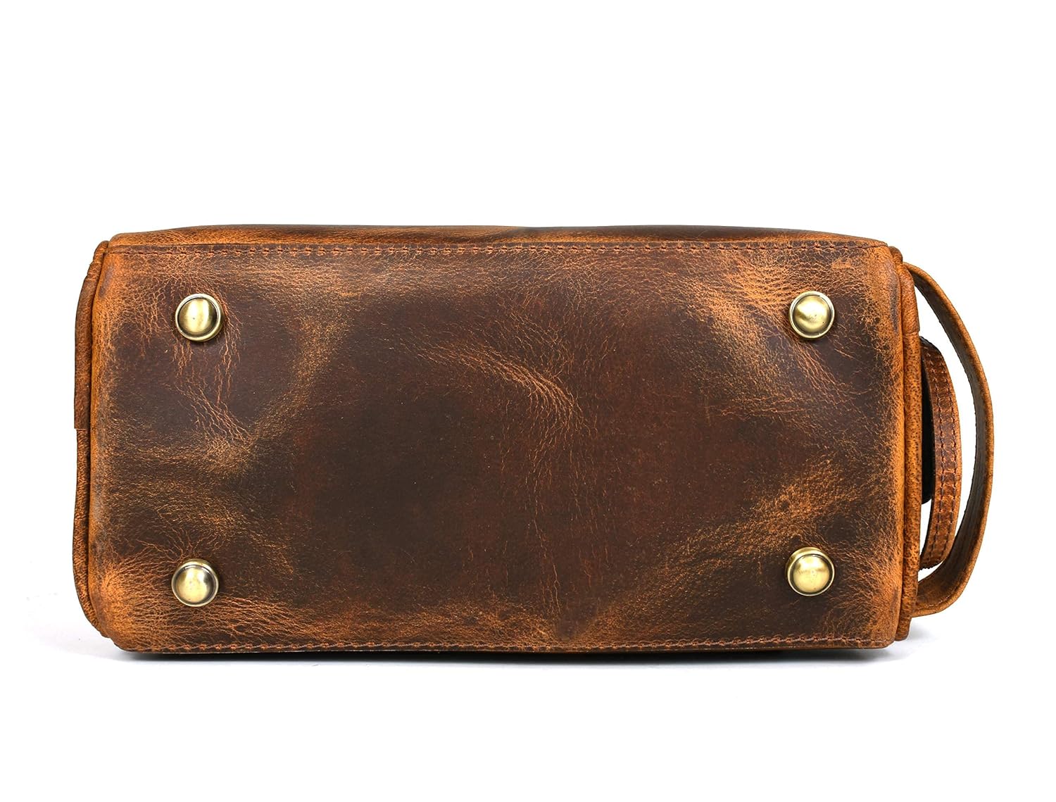 10" Premium Leather Toiletry Travel Pouch With Waterproof Lining | King-Size Handcrafted Vintage Dopp - Kit ~ Gift for Father's Day By Aaron Leather Goods (Copper) - Roamly