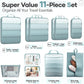 Veken 11 Set Compression Packing Cubes for Travel Essentials,Compressible Expandable Large Luggage Suitcase Organizer Bags for Clothing,Durable Space Saver Storage Bags with Toiletry Bags(Blue Gray)