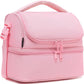 FlowFly Double Decker Cooler Insulated Lunch Bag Large Tote for Boys, Girls, Men, Women, With Adjustable Strap,Pink