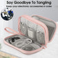 Leather Travel Electronic Organizer - Double Layer, Waterproof Case for Cables, Chargers, Phones & More - Portable, Shockproof Pouch for All Your Electronics Accessories (Light Pink, M)