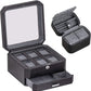 ROTHWELL Gift Box with 6 Slots Leather Watch Box and 2 Watches Travel Case - Storage Box Holder with Glass Top (Black/Grey Gift Box)