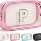 YOOLIFE Travel Toiletry Bag for Women, Pink Clear Makeup Bag Cute Make Up Bag for Women Cosmetic Bags Skin Care Makeup Bag Organizer Birthday Gifts for Women Teacher Mother Girlfriend Initial P