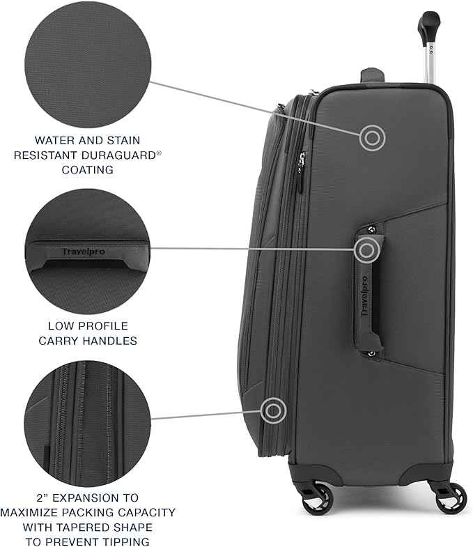 Travelpro Maxlite 5 Softside 2pc Set Expandable Carry On Luggage with 4 Spinner Wheels/Soft Underseat Tote, Lightweight Suitcase, Men and Women, Shadow Grey